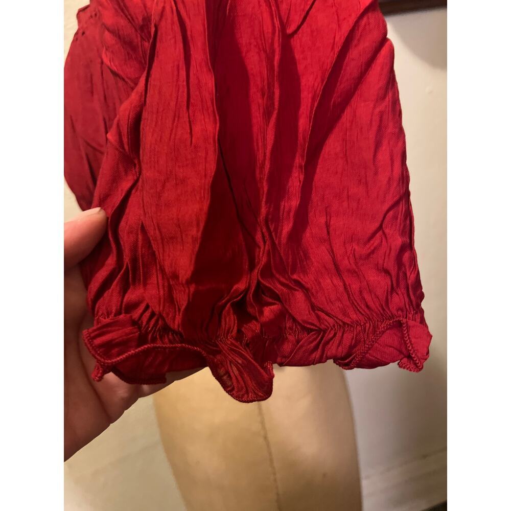 Dark Red Square Neck Ruffled Lantern Sleeve Cropped Top NWT Size XL - Picture 6 of 10